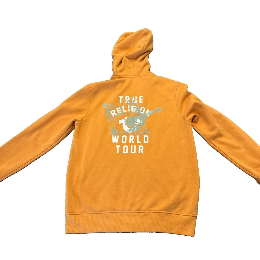 True Religion Mens M Yellow Core Zip Up Hoodie Buddha Logo Sweatshirt Streetwear